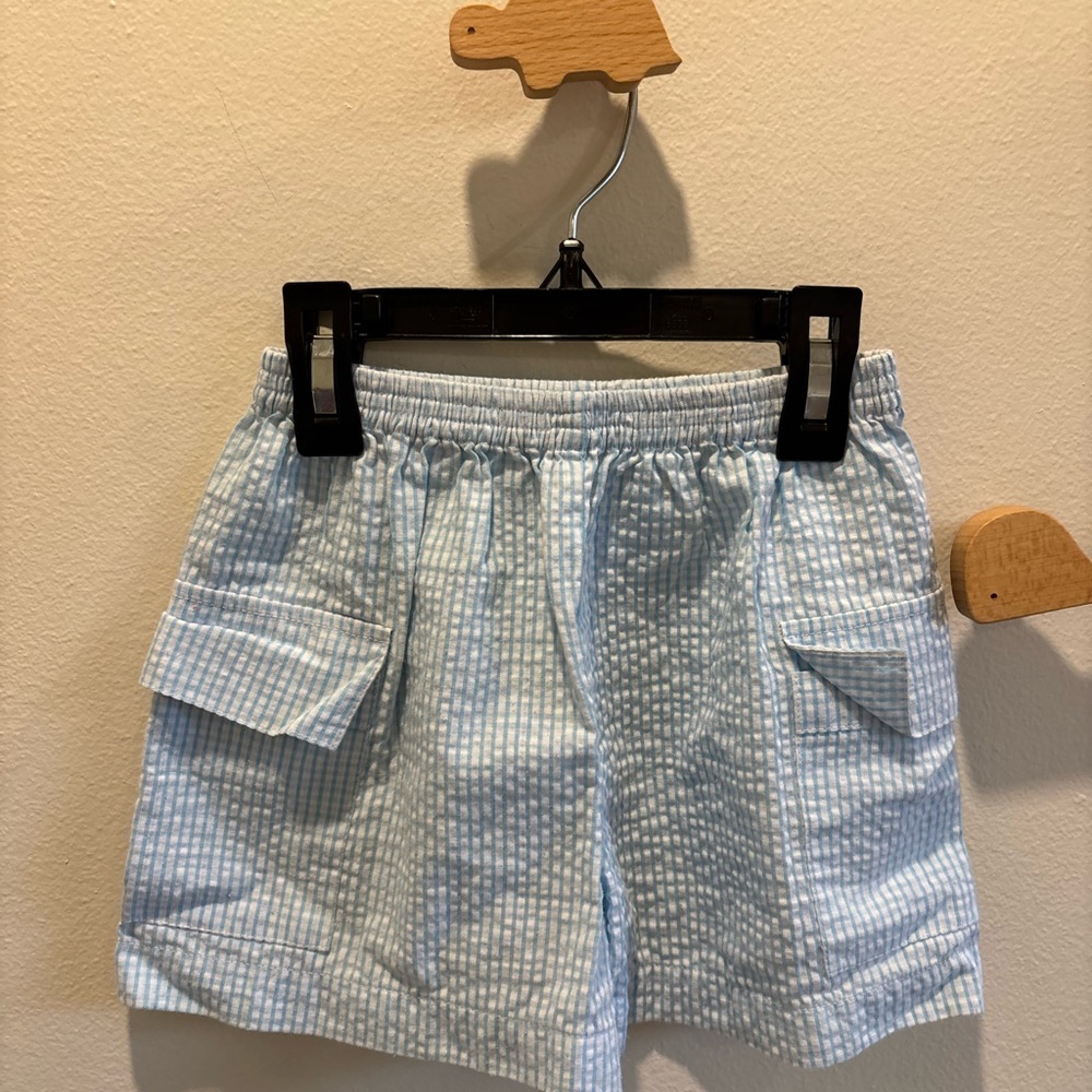 Light Blue Seersucker Cargo Shorts